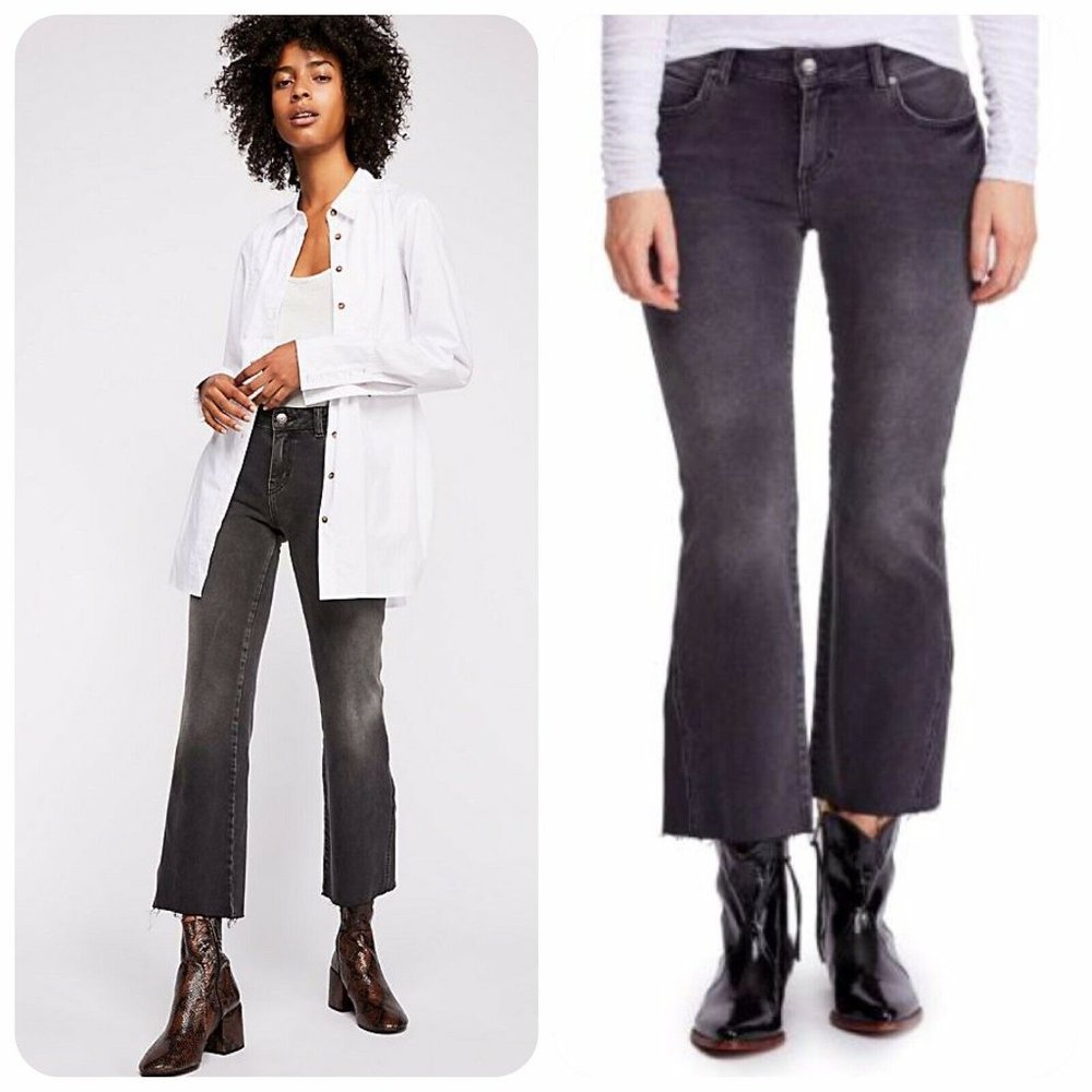 Free People Rita Denim Crop Mid-Rise Flare Jean 28